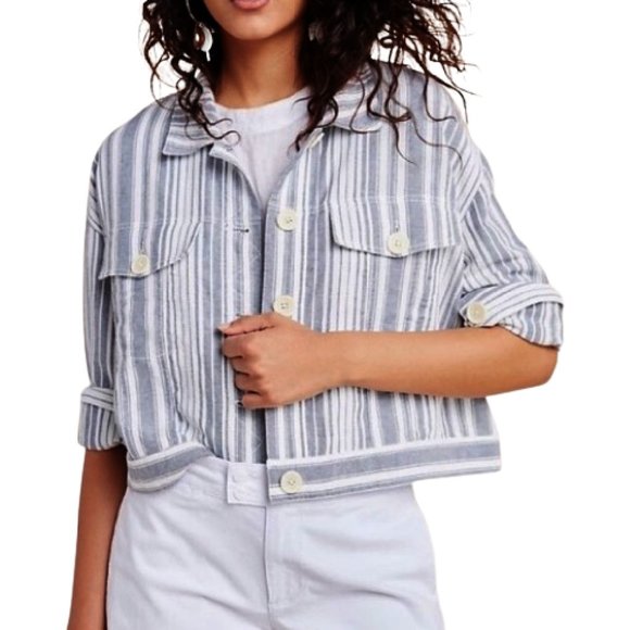 Sanctuary Skyward Trucker Jacket Cropped Light Striped Size Medium NEW - Picture 1 of 5